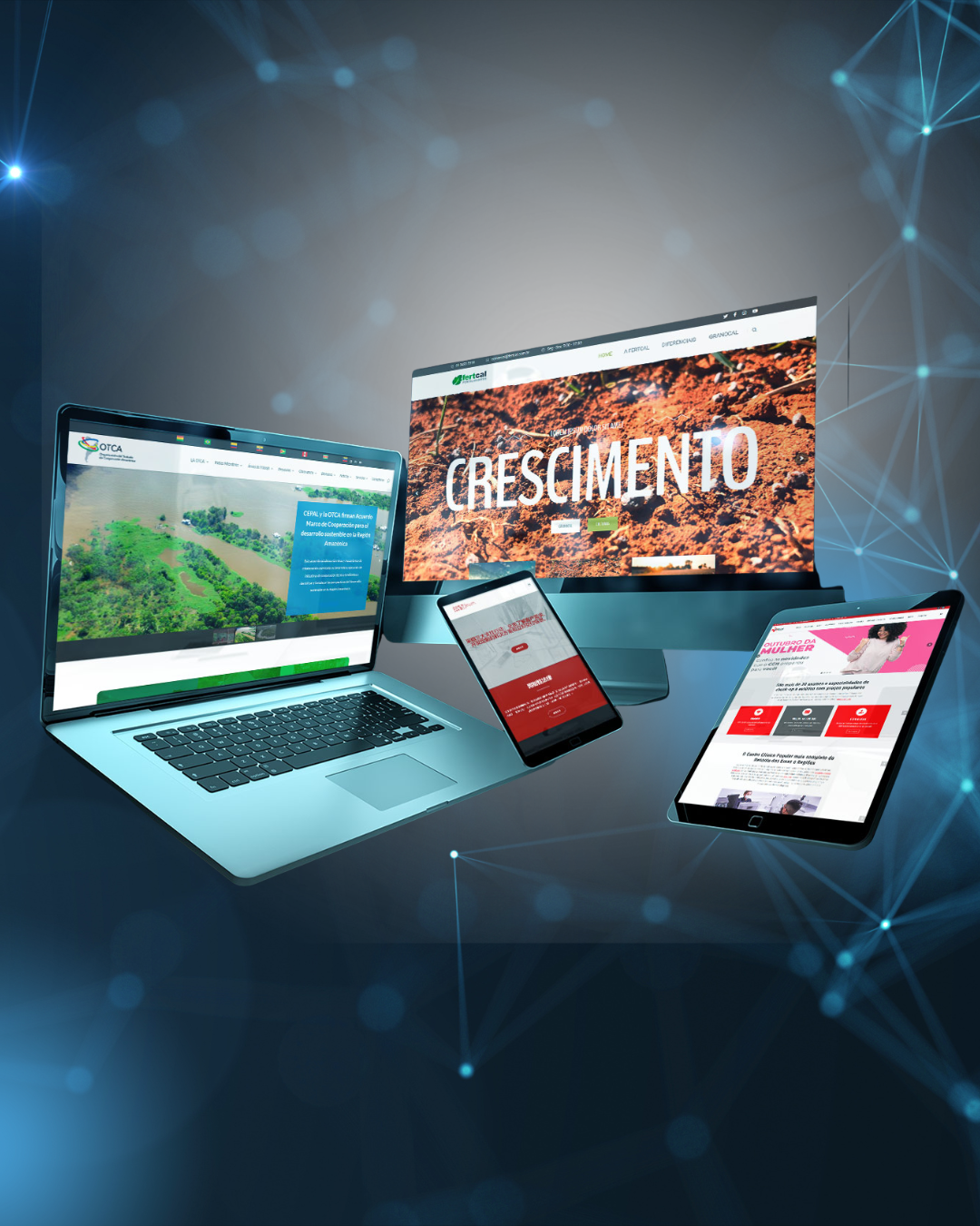 Sites responsivos em múltiplos dispositivos - laptop, desktop, tablet e smartphone